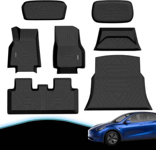 Tesla Model Y Floor Mats Model Y Floor Mats 7 Seater Frunk/Trunk Liner Cargo Mat All Weather Interior Liners Car Accessories 2024 2023 2022 2021 2020 TPE Full 7 Piece Set Black