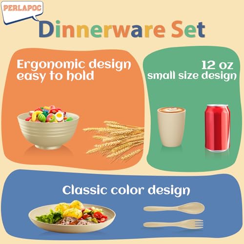 Image of Kitchen Wheat Straw Dinnerware Sets for 4, Unbreakable Kids Dish Set 20 PCS - Dinner Plate /Cereal Bowl /Cup /Fork /Spoon, for Outdoor Camping, RV, Apartment Essentials - Beige