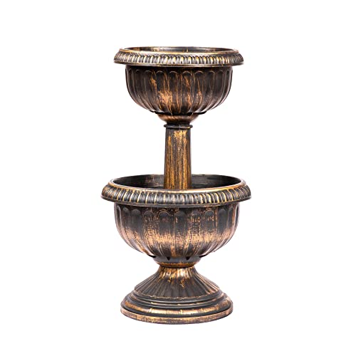 iTrend Maceta de flores de plástico de 2 niveles, maceta de efecto bronce antiguo Cover