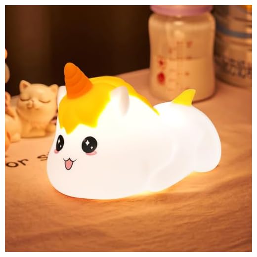 EOIWUY Luz Nocturna Infantil, Lampara Bebe Noche de Silicona Unicornio con 9 Cambio de Color Dual & Modo de Ciclo Luz, Control Táctil, Lampara Quitamiedos LED Recargable para Niñas y Niños