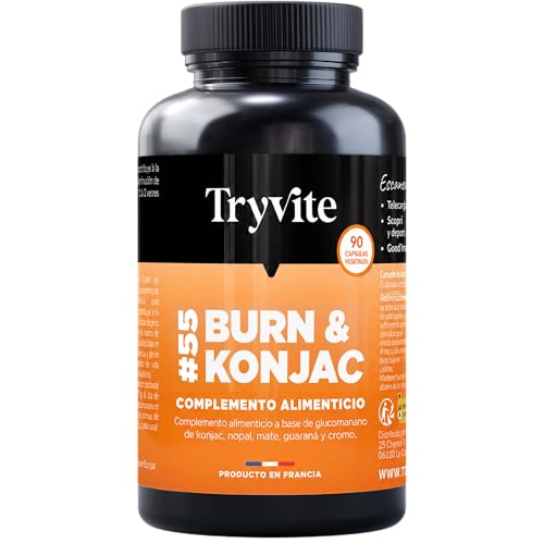 TRYVITE Konjac Active – Fórmula Silueta con Konjac, Nopal, Mate, Guaraná y Cromo – Gestión de Porciones y Antojos – 90 Cápsulas Vegetales - FABRICADO EN FRANCIA