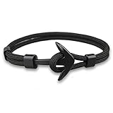 DreamMarker Happiness Jewelry Unisex Nylon Paracord Rope Sailing Bracelet with Nautical Anchor Alloy Clasp (Black/Black)