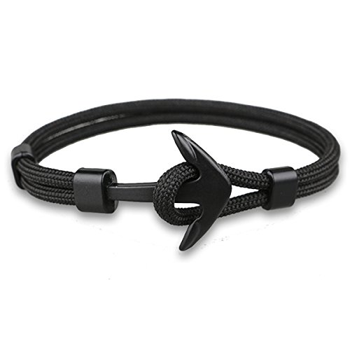 DreamMarker Happiness Jewelry Unisex Nylon Paracord Rope Sailing Bracelet with Nautical Anchor Alloy Clasp (Black/Black)