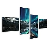 islandburner Tableau sur toile Canoë Aurora Borealis Au dessus de la chaîne de montagnes Maligne Lac Jasper National Lifestyle Images murales Poster