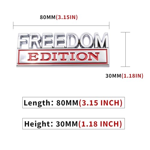 Image of 1pc 3D Raised Letter Freedom Edition Emblem Car Decals - Metal Sticker for Cars, Trucks, Motorcycles, SUV - Door Tailgate Bumper Badge Decal Vehicles Decoration (Silver and red)