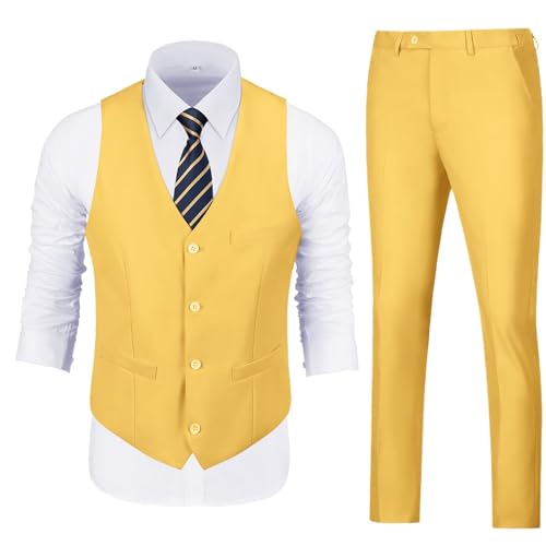 Men's Slim Fit Wedding Groomsmen Suit 2 Piece Set V Neck Casual Suit Blue