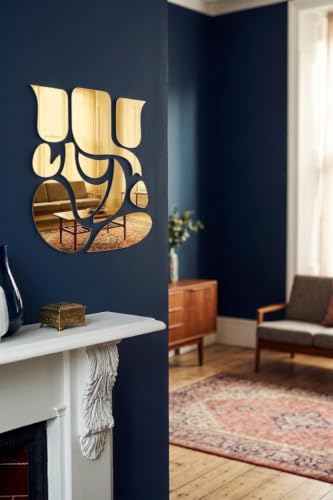 Image of Bikri Kendra - Ganesha Golden Mirror Stickers for Wall, Acrylic Mirror Wall Decor Sticker Wall Mirror Stickers Acrylic Stickers Wall Stickers for Hall Room Bed Room Kitchen