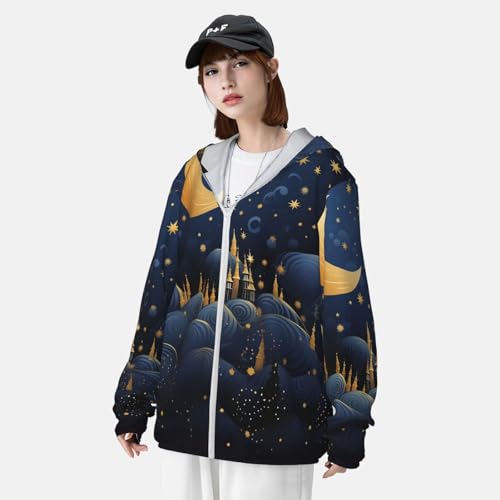 Men's Sun Protection Shirts Night stars and moon Long Sleeve Sun Shirt for Fishing Running Hiking Swim4