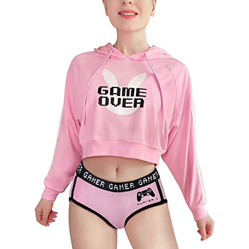 LittleForBig Femmes Gaming Casual Regular Fit Manches Longues Cordon de Serrage Cropped Capuche...