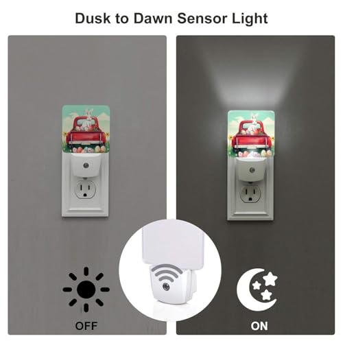 Image of Rabbit in The Truck LED Plug-in Night Light 2-Pack, Auto Sensor Bunny Eggs Nightlights Set of 2 for Bedroom Bathroom Stairs