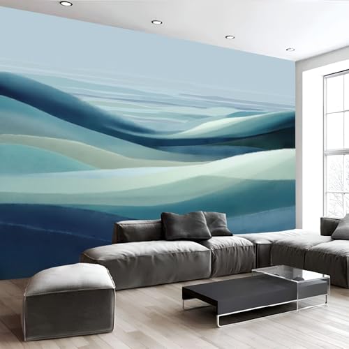 Papier Peint Panoramique Simplicité Montagnes, Papiers peints Style Minimaliste Panoramique Intissé, Décoration Poster Mural Bleu-Vert, Pour Salon Chambre...
