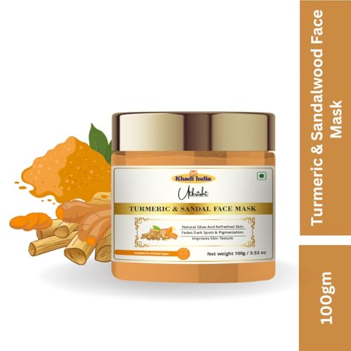 Image of Utkristh Khadi Turmeric & Sandalwood Face Mask 100 gm | Pure & Ayurvedic | For Dark Spots, Dullness & Breakouts | Deeply Exfoliates for Glowing Skin | All Skin Types | Face Mask For Men & Women