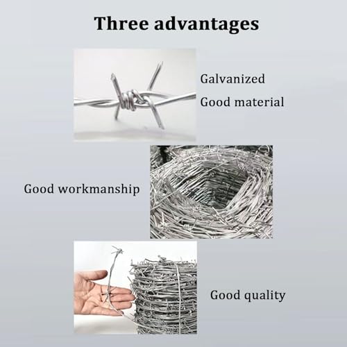 65FT Alambre de púas de acero galvanizado anti óxido, jaula de púas de 4 puntas, alambre antitrepa terrestre, protección antirrobo para jardín exterior miniatura 2