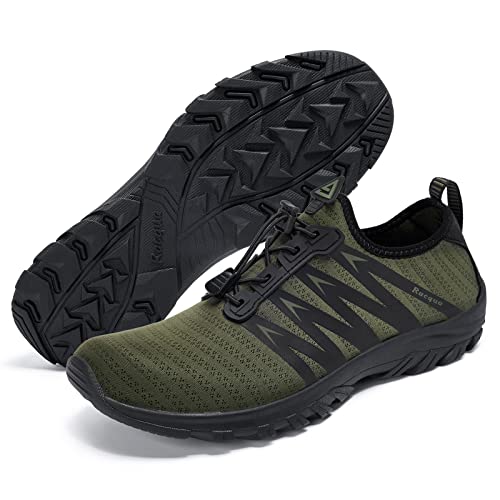 Racqua Mens&Womens Water Shoes Beach Swim Shoes Quick-Dry Aqua Lightweight Breathable Non-Slip Shoes Barefoot For Boating Fishing Diving Surfing Pool River Green 11W/10M #TOP2