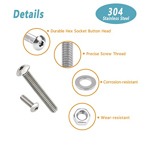 Image of Kadrick 304 Stainless Steel Screws,1230 Pcs M2 M3 M4 M5 Metric Screw Aassortment,4mm-20mm Hex Socket Button Head Cap Bolts Nuts Washers Kit with 4 Hex Wrenches