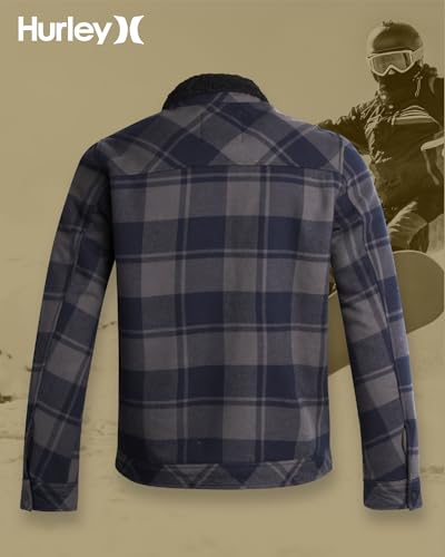 Image of Hurley Mens Flannel Jacket - Soft Fleece Plaid Sherpa Lined Flannel Trucker Jacket - Warm Winter Jackets for Men
