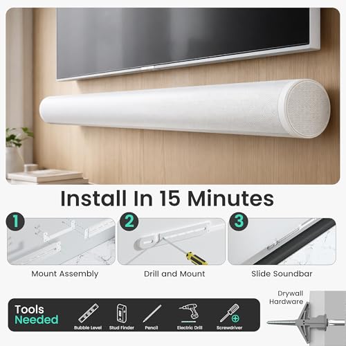 Image of ynVISION.DESIGN Soundbar Wall Mount Bracket compatible with Sonos Arc Ultra and Arc - Includes All Hardware and Anchors for Drywall /Hard Surface- Vibration-Reducing Foam Pads - Flat Wall Mount - White