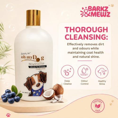 Image of Oh My Dog Smarty Pet Berry & Coconut Shampoo for Dogs and Puppies - 500ml | Paraben & Cruelty-Free Ultimate Pet Shampoo | Maintain Fur Moistured and Hydrated - by Barkz and Mewz (Berry & Coconut)