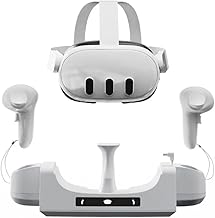 DollaTek Cargador VR 3 en 1 Base de Contacto Base de Carga para Montaje en Pared con luz indicadora LED para Gafas/Asas Quest 3 Accesorios de Base de Carga Antideslizante