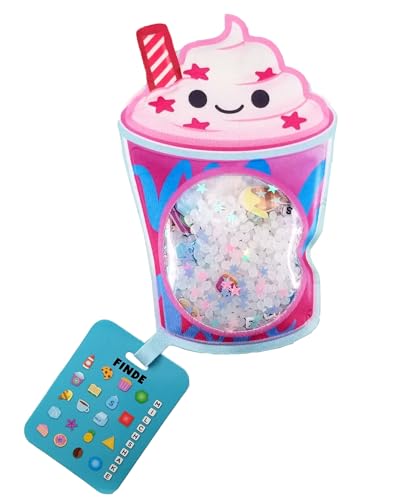 Bauer Spielwaren Bizyboo - Milchshake - Sensorik Spielzeug mit Perlen & versteckten Objekten, Reisespielzeug gegen Langeweile ab 2 Jahren (21004), Blau-pink