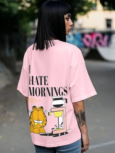 Image of Bewakoof X Garfield Garfield Women's 100% Cotton Graphic Print Oversized Fit Half Sleeve V-Neck T-Shirt | Casual wear | Streetwear | Oversized Tshirt for Woman Cotton| Baggy