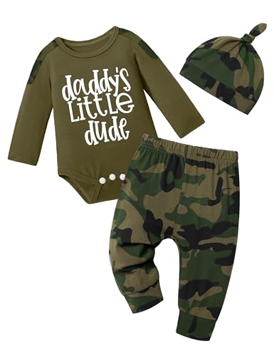 Image of Oranchids Newborn Baby Boy Clothes Letter Print Camo Long Sleeve Romper Tops + Camouflage Pants + Hat Infant Outfits 3Pcs Set