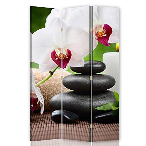 Paravent Orchidées Cloison de séparation 2 Faces 3 pans Multicolore 110x150 cm