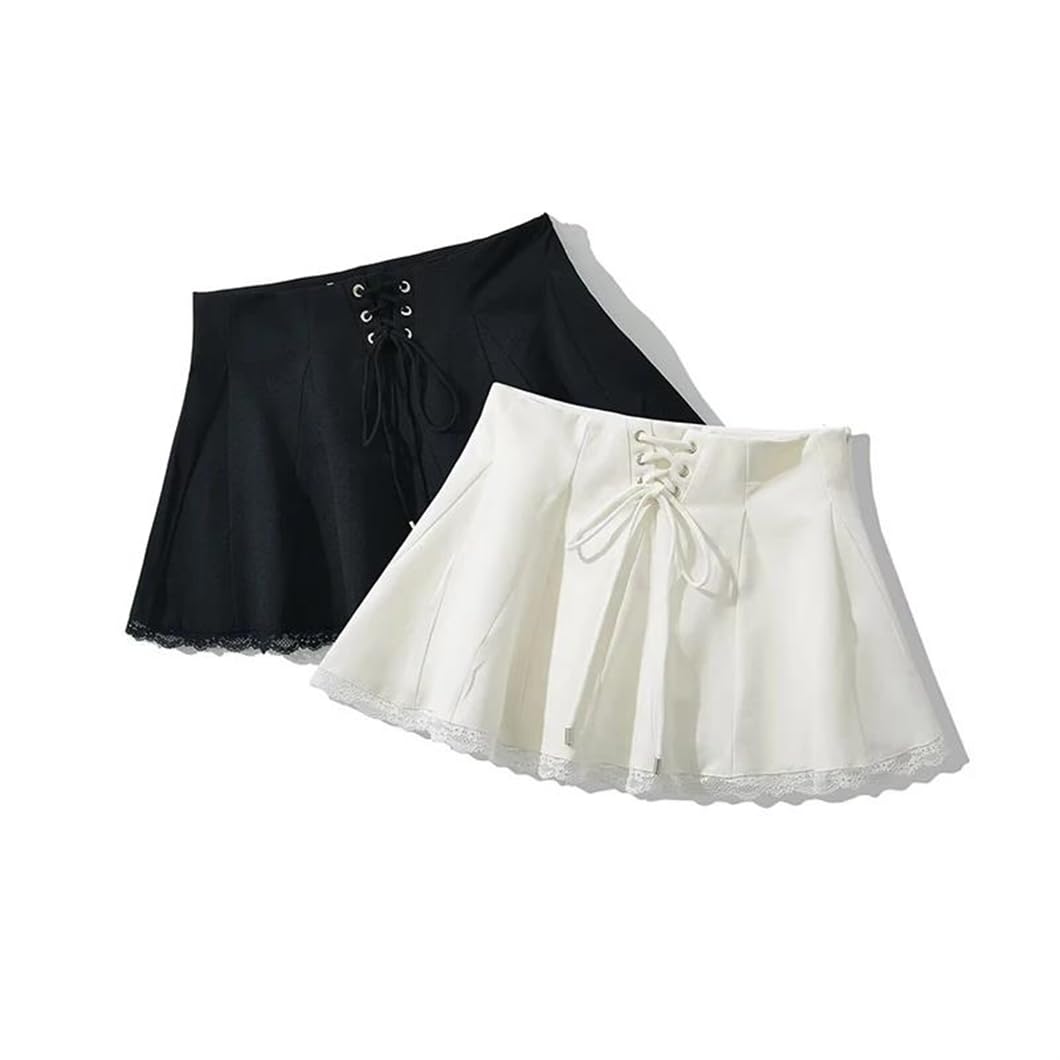Mini jupe à lacets sur le devant pour femme - Taille basse - Coupe trapèze - Jupes de sport de golf Y2K