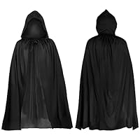 LKNBIF Halloween Hooded Cape, Witch Long Cape, Black Wizard Robe Cosplay Cloak, Adult/Kids, Dress Costume Halloween Masquerade Party - 90cm