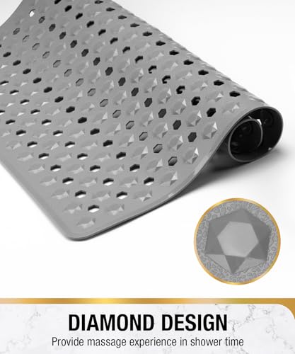 Image of HITSLAM Shower Mat Anti Slip, Square Bath Mat for Tub Non Slip with Suction Cups and Drain Holes, 21x21 Inch Bathroom Shower Stall Floor Mat, Machine Washable, Soft on Feet, Grey