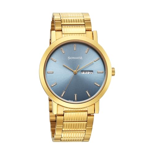 Sonata Utsav Quartz Analog with Day and Date Blue Dial Stainless Steel Strap Watch for Men-77108YM10 (B0CY5GVT3C) Amazon Price History, Amazon Price Tracker