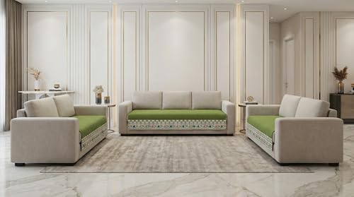 Image of Velvet Quilted Sofa Cover Mat Seat & Back, 3+2+2 Set, Total L161in H32in (3+2+2), Green Color,Anti Skid Backing, 6in Hanging Strap Design, Washable Soft, A, Style -Green-S322