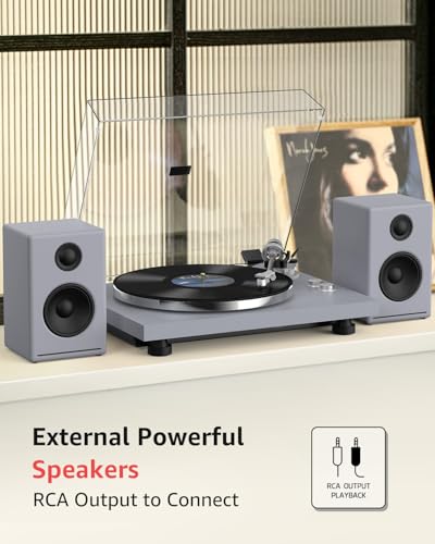 Image of Turntable Record Player Wireless Output Carbon Fiber Tonearm Vinyl Player Aluminium Platter Belt-Drive LP Turn Tables 33 1 /3&45 RPM Phono Level Audio RCA Line Output AT-3600L MM Cartridge Grey