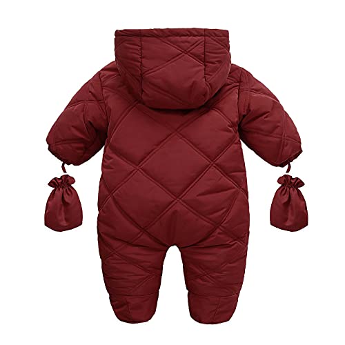 Infant Baby Snowsuit - Girls Boys' Theavy Outerwear Coat Winter Pram Bear Suit Footies Winter Onesie Outwear With Gloves Red For 12-18 Months (M1) #TOP1