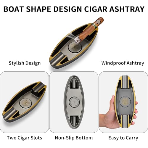 CIGARWONG Cigar Ashtray with 2 Cigar Holder Portable Travel Ashtray Unique for Outdoors Indoors - Image 2
