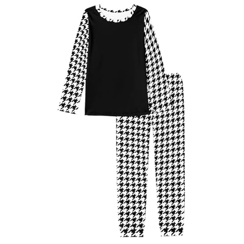 Matching Pajamas for Couples 3D Print Houndstooth Plaid Pattern Long-Sleeved Nightwear Round Neck2