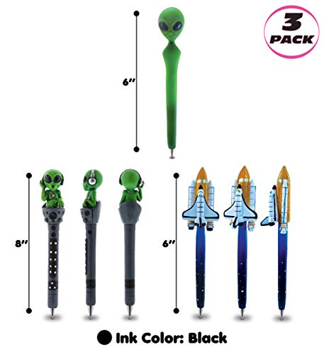 Planet Pens Conjunto de canetas divertidas alienígenas, DJ alienígena e ônibus espaciais inovadoras