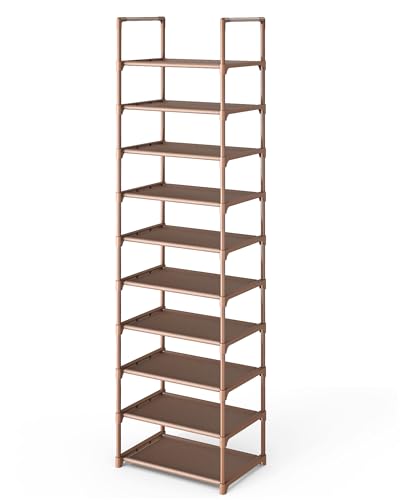Kitsure Shoe Rack - 10-Tier Shoe Organizer with Detachable Fabric Shelves & Metal Frame, Tall Shoe Rack for Closet, Entryway, Living Room, 16.9" Wide - 10 Tier, Brown