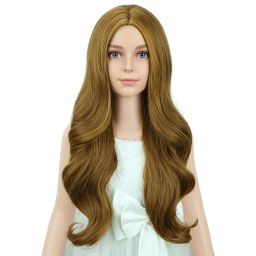 Image of PATTNIUM Blonde Wig for Kids Girls Long Curly Wavy Ash Blonde Wigs Middle Part Hair Heat Resistant Synthetic Hair Wig with Wigs Cap