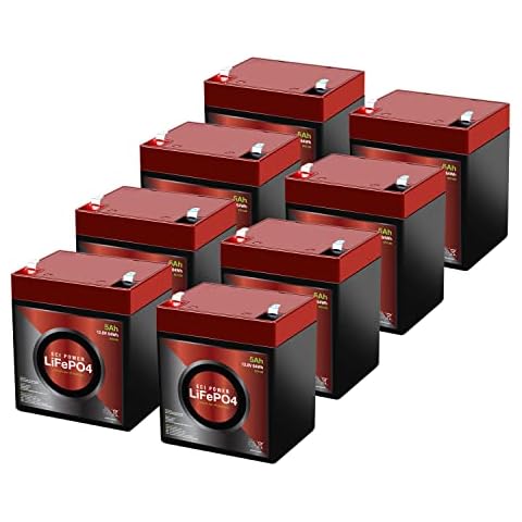 ECI Power 8 Pack 12V 5Ah Lithium LiFePO4 Deep Cycle Rechargeable Battery | 2000-5000 Life Cycles & 10-Year Lifetime | Built-in BMS Cover
