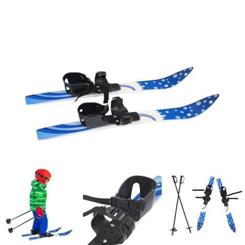Ski Set Ski Boards Snowboard Winter Sport Ski Snow Board Beginner Snow Skis and Poles with Bindings Lightweight Sturdy and Safe Skiing Equipment Adjustable Buckle Bindings Capacity 110.23lbs (Blue)