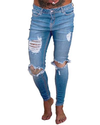 Men's Classic Slim Fit Stretch Jeans for Men Skinny Flex Denim Pants Ripped Motorcycle Pants