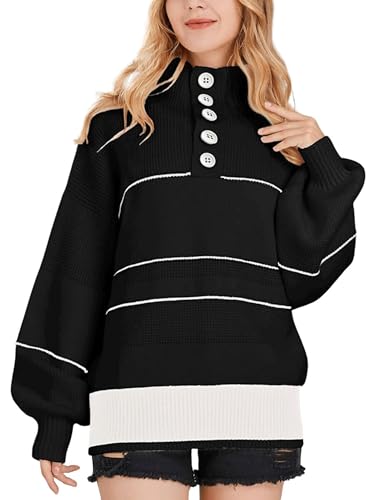 Image of utcoco Womens 2025 Waffle Knit Sweater Striped Knit Tops Polo Collared Long Sleeve Pullover Sweaters