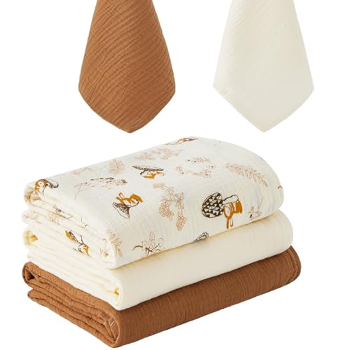 5 Pack Muslin Swaddle Blankets & Baby Burp Cloths, Soft & Breathable Cotton Baby Blankets, Receiving Blankets for Newborn, Nursery Infant Essentials,...