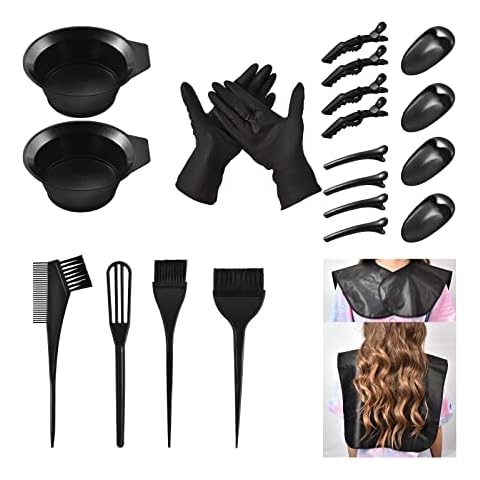 Lanthour Hair Dye Kit, DIY Hair Dye Coloring Tool Kit for Home Professional Hair Beauty Salon, Hair Coloring Bowls | Brush Comb | Ear Cover | Work Apron | Hair Coloring Cape | Gloves (21pcs Total) Cover