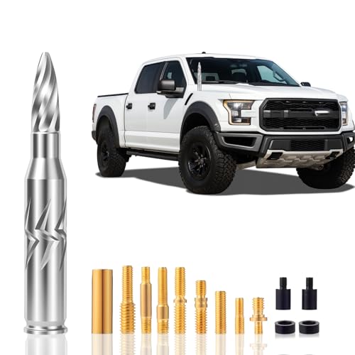 5.5in Chrome Bullet Antenna 50 Cal Truck Antenna Fittings， Fit for Ford F150 F250 F350 Raptor/Dodge RAM 1500 2500 3500/Chevrolet Silverado & GMC Majority Short Replacement Antenna (Chrome)
