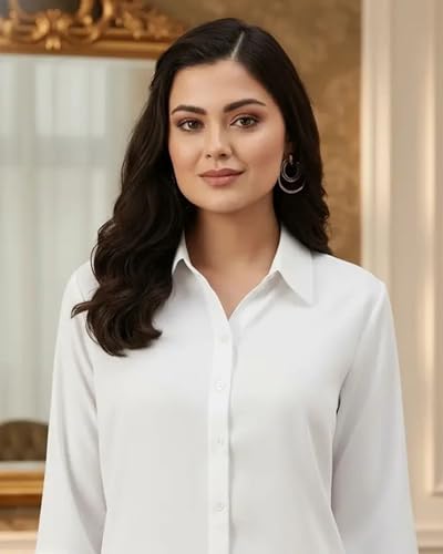 Image of Women's Viscose Rayon Button Down 3 /4 Sleeves Collar Neck Plain Formal Shirt Pack of 1