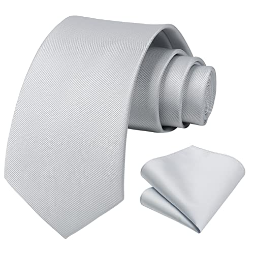Image of HISDERN Mens Ties Solid Color Ties for Men Formal Necktie with Pocket Square Set Satin Silk Neck Tie Handkerchiefs Set