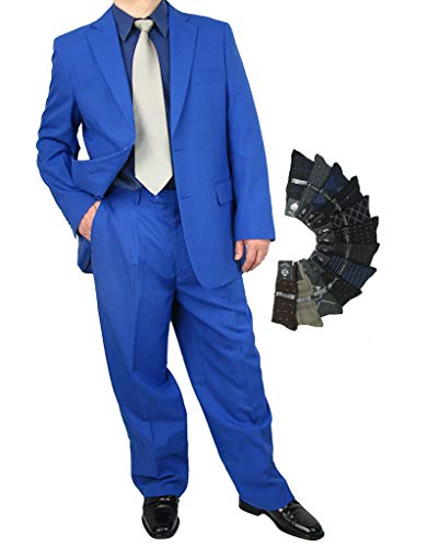Men’s 2-Piece Regular Fit Dress Suit Single-Breasted Jacket & Flat-Front Pants Includes Free Stylish Socks