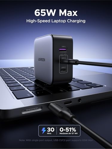 Image of UGREEN 65W USB C Travel Adapter, Foladable Fast GaN Charger with US /UK /EU 3 Plugs, 3-Port International Power Adapter for MacBook Air /Pro, Dell XPS, iPhone 17 /16 /15, iPad, Galaxy S25 /S24, Steam Deck